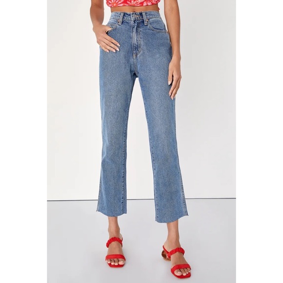 Popular Aesthetic Medium Wash Straight Leg High Rise Jeans - Picture 2 of 4